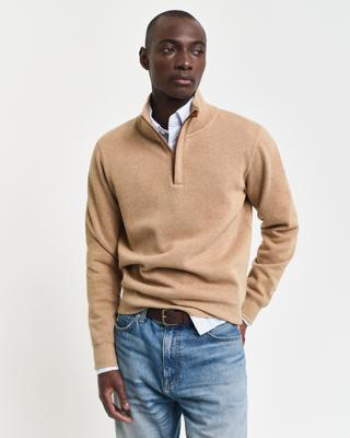 GANT - Collegegenser med half-zip til herre khaki melange
