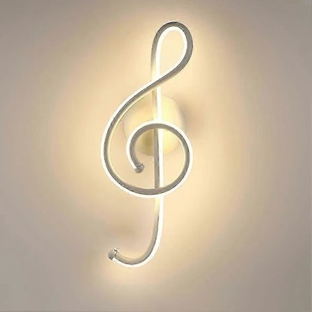 Kreativ LED-vegglampe med musikknotedesign, moderne LED-senglampe med spiralformet musikknote, innendørs White Warm Light