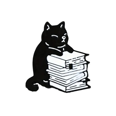 Broche - Nål - Kat med bog - Sort