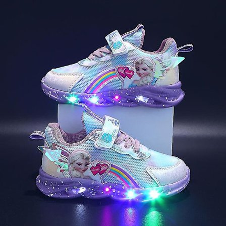 Tjejer Led Casual Sneakers Elsa Princess Print Utomhusskor Barn Light-up Halkfria skor för vår och vinter