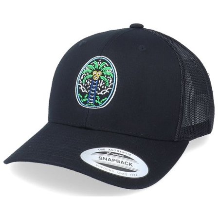 Iconic - Svart trucker Keps - Summer Magic Palm Tree Black Trucker @ Hatstore