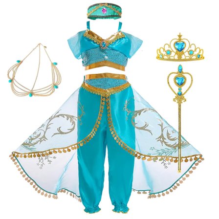 Flickor Jasmine Klänning Aladdin Prinsessa Magisk Lampa Karneval Festkläder Vestidos Halloween Fest Cosplay Klänning