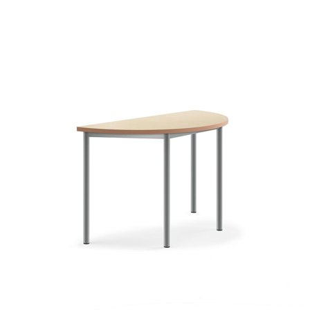 Desk SONITUS, semi-circular, 1200x600x720 mm, beige linoleum, alu grey