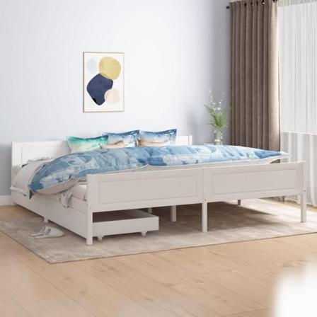 Vidaxl Sängram Med 2 Lådor Vit Massiv Furu 200x200 Cm Vit