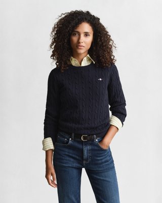 GANT - Kabelstrikket bomullsgenser med stretch til dame evening blue