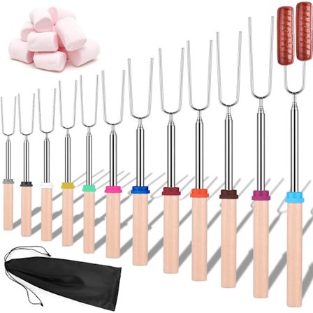 12-delad grillgaffel, 81 cm teleskopisk grill i rostfritt stål