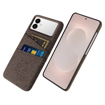 Mobilskal till Samsung Galaxy S26 Edge Tyg + Hård PC Med Dubbel Kortfack - Brun