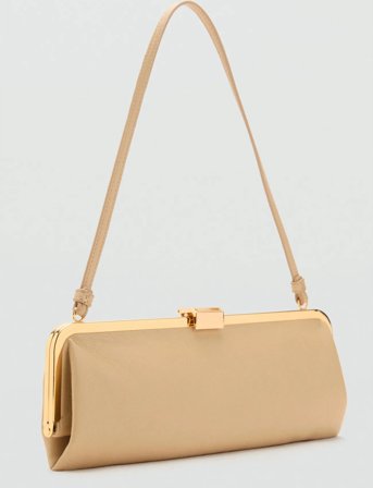 Mango Metallic Clutch Handbag - Beige - ONE SIZE