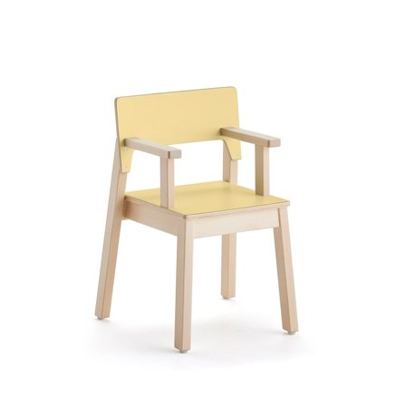Barnestol LOVE med armlener, H350 mm, gul laminat