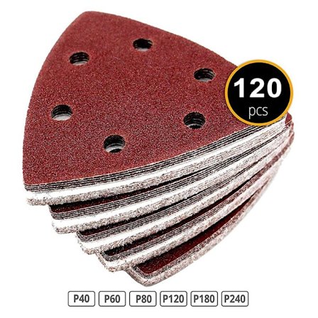 Delta slipe-trekanter 120 stk 6 hull 90 x 90 x 90 mm for deltaslipere Slipeskiver Sandpapir