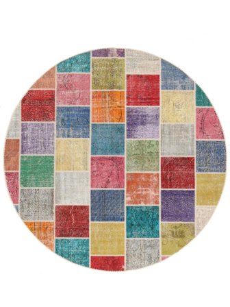 Noué À La Main Patchwork Tapis Ø 272 Vintage De Laine Rouge Foncé/Petrole Foncé Grand