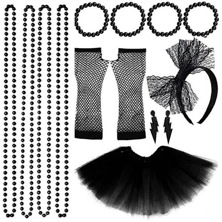 Kvinnor 80-tals kläder Accessoarer Retro Festkostym Set Vuxen Tutu kjol Neon Fishnet Handskar Pärlhalsband Armband Örhängen