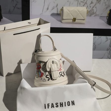 2023 Bucket Bag Graffiti Horseshoe Læder Skuldertaske