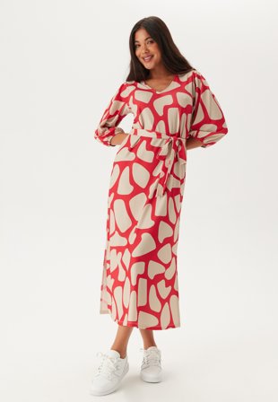 Happy Holly Structured Puff Sleeve Midi Dress Klær