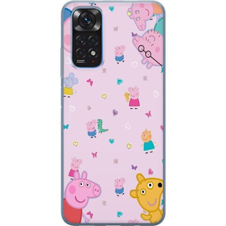 Kompatibel Mobilcover til Xiaomi Redmi Note 11S Peppa Gris med en baby i armene, morgris motiv i farverig og blød børneillustration med hjerter