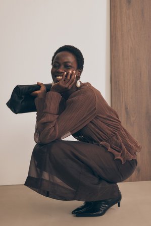 NA-KD Blouse peplum - - Brun - S (EU 34-36)