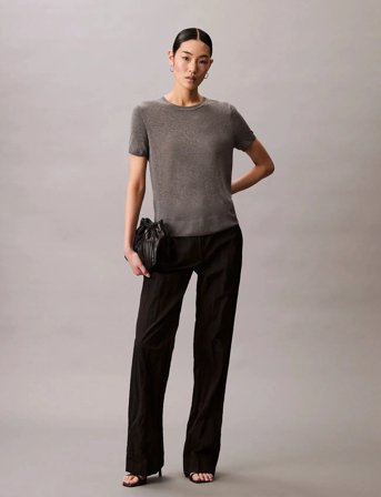 Calvin Klein Fine Gauge Viscose Short Sleeve - Blue - L