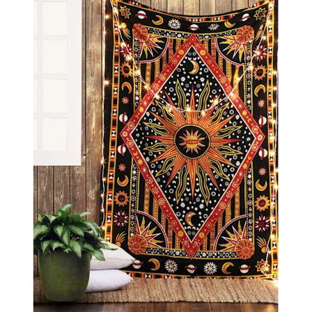 1 stk. Bomulds Sol Måne Vægophæng 213x137cm Hippie Mandala Etnisk