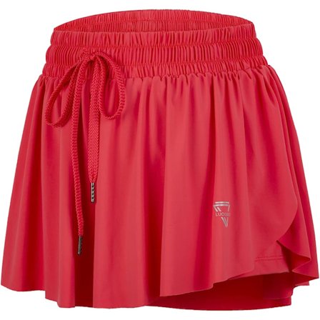 2 i 1 Flowy löparshorts för kvinnor Gym Yoga Athletic Womens Workout Biker Spandex Lounge Sweat Skirt Sommar (Röd med ficka)