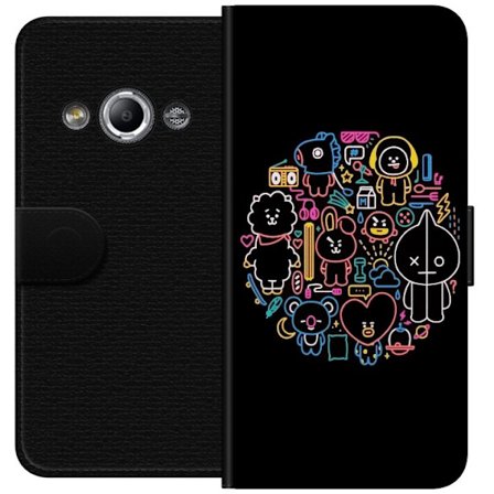 Kompatibel Tegnebogsetui til Samsung Galaxy Xcover 3 Farverig BT21 neonillustration fyldt med legende figurer, symboler og detaljer i en rund komposit