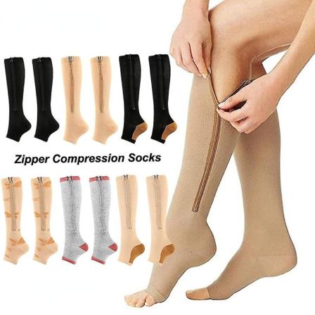 1 par kompressionsstrumpor med dragkedja för kvinnor män, 15-20 Mmhg Knästödsstrumpor med öppen tå för åderbråck Copper Black XXL