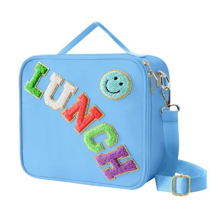 Isolert lunsjveske med justerbar skulderstropp, isolert lunsjveske gjenbrukbar lunsjpose med smiley-fjes college-stil lunsjveske