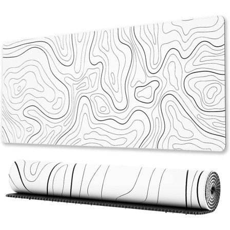 Stor spillemusemåtte med syet kant, minimalistisk topografisk kort skrivebordsunderlag, forlænget XL-musemåtte med skridsikker bund, 31,5 x 11,8 