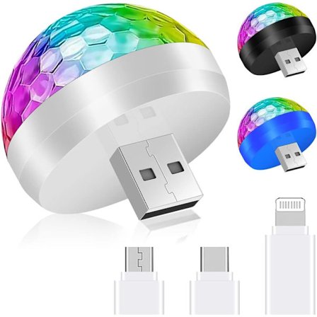 3 stk. USB Mini Discolys, Lydaktivert Flerfarget Bilatmosfære Festbelysning_tfrf