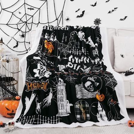 1 stk Halloween Kasttæppe, Hodeskalle Spooky Spøgelse Halloween Tæppe Hexe Græskar Blødt Letvægts Flannel Halloween Tæppe