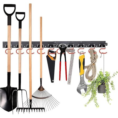 Garage Organizer, 64 tum Justerbart förvaringssystem med 16 krokar 4 st skenor Verktygsförvaring Väggmonterad Trädgårdsförvaring Dörr Mopp Kvast 