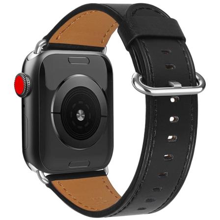 Läderarmband För Apple Watch 7 45mm M.fl. - Svart Black