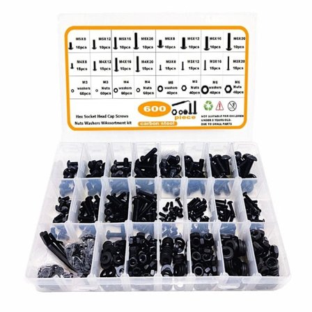 600 stk Bolter og muttere Skiversett Metrisk Bolt Sortiment Hex