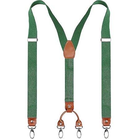 Herrar slitstarka hängslen med 4 clips, äkta läderhållare, rygg, breda elastiska band, för byxor