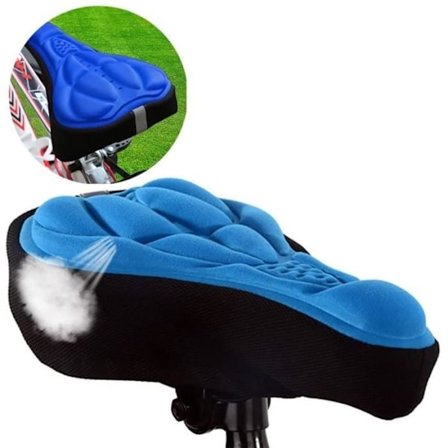(Blå) Sadelbetræk - 3D Plus - Blå - Silikone Gel - Ergonomisk Komfort - Skridsikker