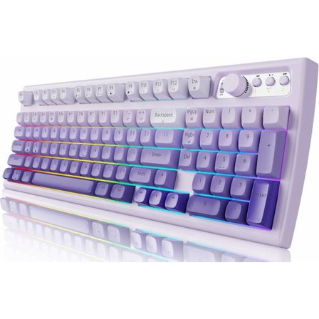 V97 Sød Kreativ Tastatur, Bluetooth/2.4GHz Spil Tastatur Trådløs med RGB Baggrundsbelysning, Medieknap, Buet Kropsform, Genopladeligt Stille Computer 
