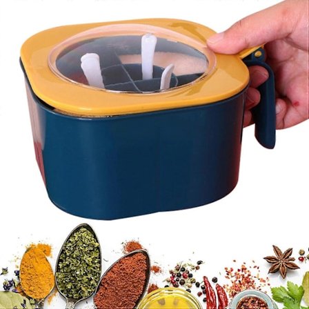 Krydderikasse til Køkkenet - Krydderiglas Krydderikrukke 4 Rum - Krydderiopbevaringsbeholder med Håndtag, Krydderistativ til Krydderi Salt Sukker 