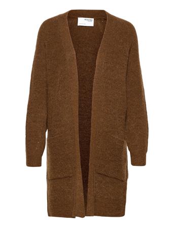 Slflulu Ls Knit Long Cardigan Strikkegenser Cardigan Brun Selected Femme