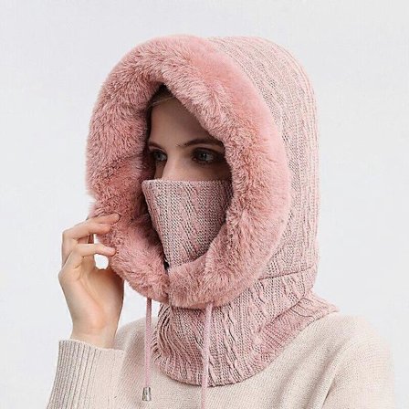 Dam En Del Slouchy Fleece Mössa Hattar Halsduk Mask Dragsko Varm Huvhatt