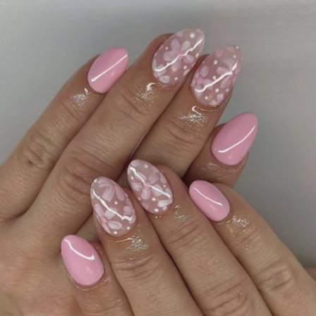 24 stk. Mandelformede Negletipper Blomster Fake Negle Tryk På Negle Kunstige Falske Negle