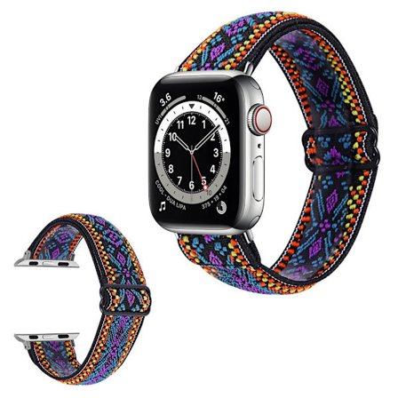 Apple Watch 42mm - 44mm elastic stylish pattern watch strap - Yellow / Blue Tribal Pattern