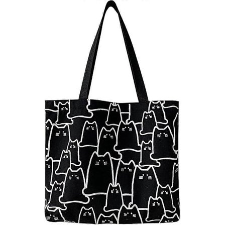 Canvas Tote Bag för Katt, med blixtlås, Återanvändbar Bomulls-Shoppingväska med Fickor
