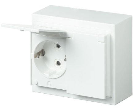 ABB 302ESW-84 Stikkontakt 2-veis, hvit, jordet, lokk, Strømbrytere & vegguttak