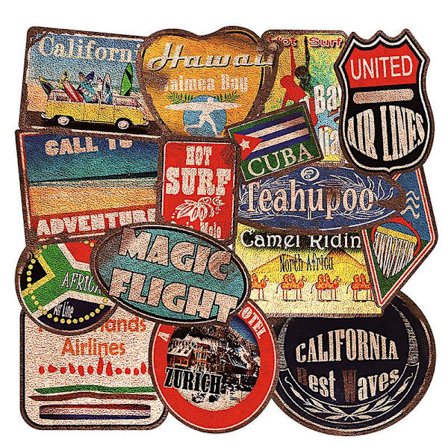 Vinyl Vintage Beach Style Stickers Retro Resa Stad Land Stickers 36 Pcs Resväska Strand Sticker
