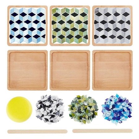 Rhombus Mosaic Tiles Coaster Kit DIY Mosaic Bamboo Coaster Kits Mosaics Coaster Making Kit, for Adults Handmade Decor