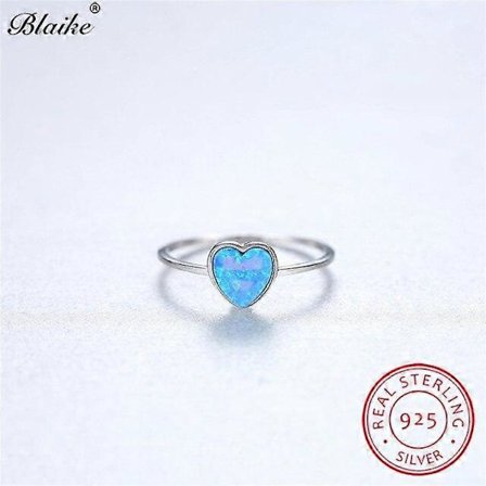 Blaike Regnbåge Grön Blå Vit Eld Opal Ringar För Kvinnor 925 Sterling Silver Hjärta Ring Förlovning Vigselringar Fina Smycken