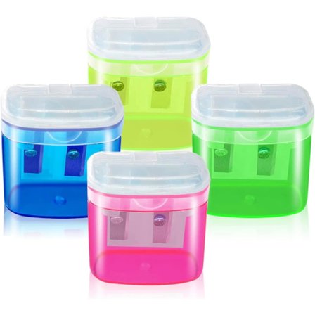 4 stk. blyantspidser, 4 farver, dobbelte huller, manuel spidser til børn, studerende, skole, hjem, kontor