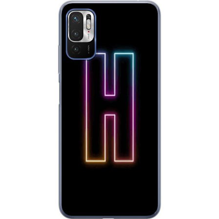 Yhteensopiva Puhelinkuori Xiaomi Xiaomi Redmi Note 10 5G Minimalistinen neonkirjain H väriä vaihtavassa valossa mustaa taustaa vasten modernilla typ