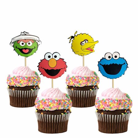 48 stk Sesam Stasjon Elmo-inspirerte Cupcake-topper for Sesam Stasjon T DXGHC