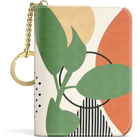 Credit Card Holder, Small RFID Card Wallet Slim Leather Card Organizer Case with Zipper & Keyring, Modern Abstract Art