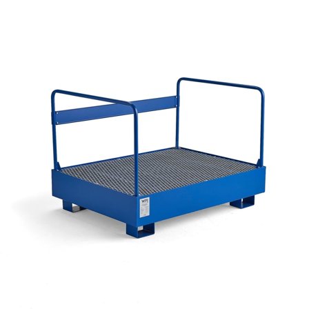 Záchytná vana na 2 stojící sudy, s roštem a zábradlím, 1250x950x910 mm, 240 l